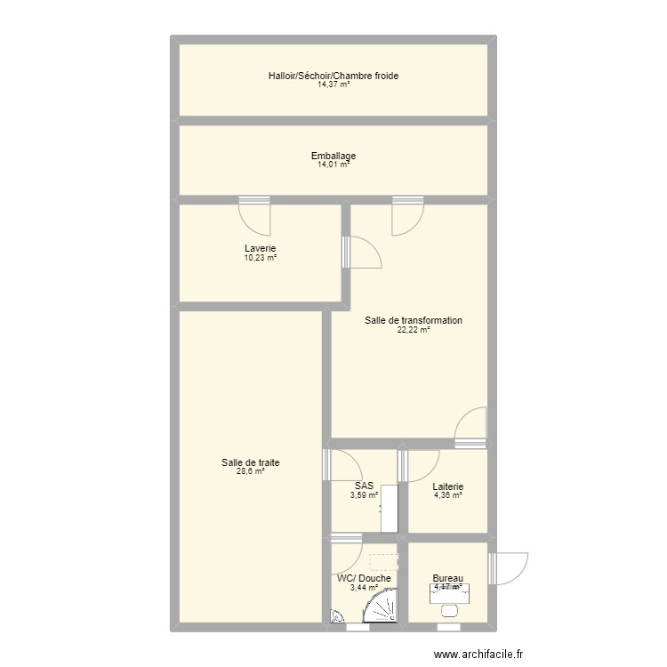 Fromagerie. Plan de 9 pièces et 105 m2