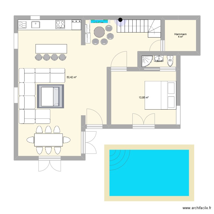 RDC V1. Plan de 4 pièces et 73 m2