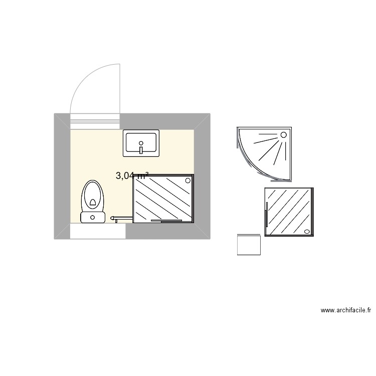 salle de bain 2. Plan de 1 pièce et 3 m2