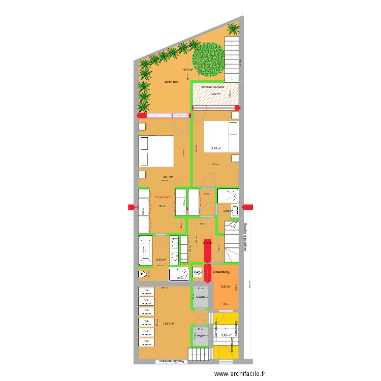 BAUCQ 77 Rez de Jardin Duplex VF. Plan de 13 pièces et 92 m2