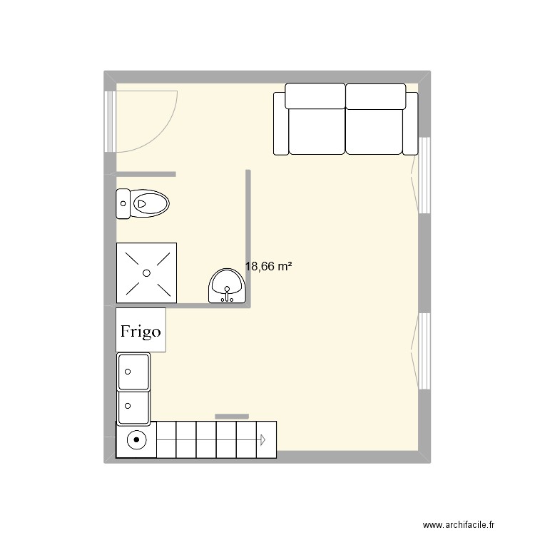 180 colbert. Plan de 1 pièce et 19 m2