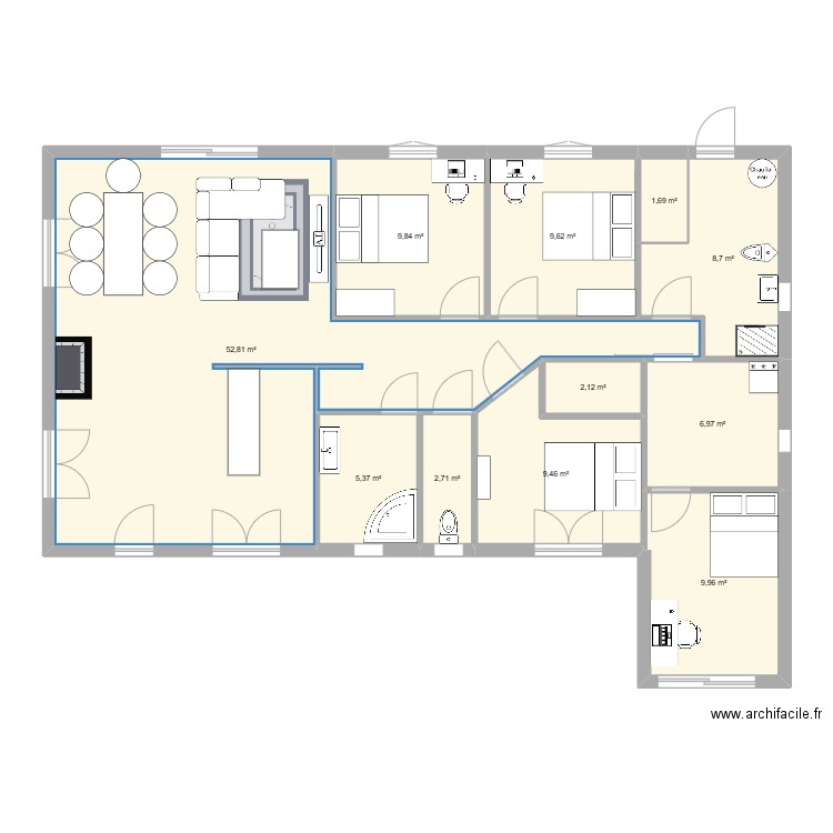 maison dracé modifié. Plan de 11 pièces et 119 m2