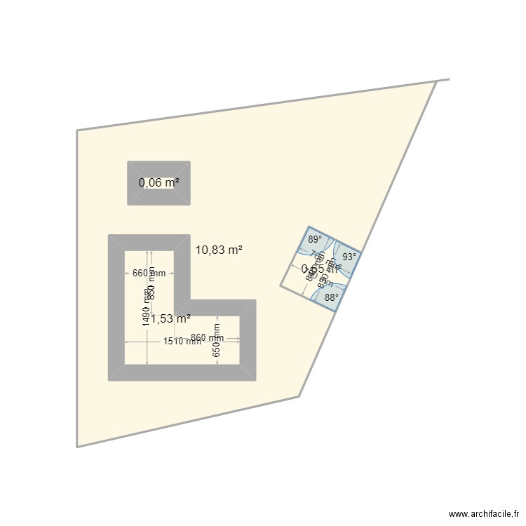 vue de haut. Plan de 4 pièces et 16 m2