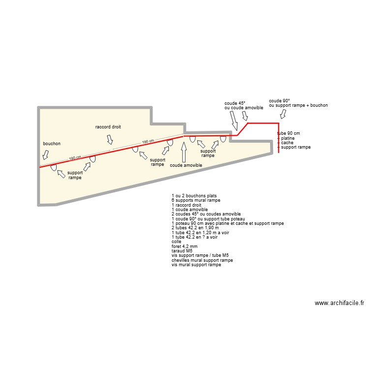 rampe. Plan de 1 pièce et 9 m2