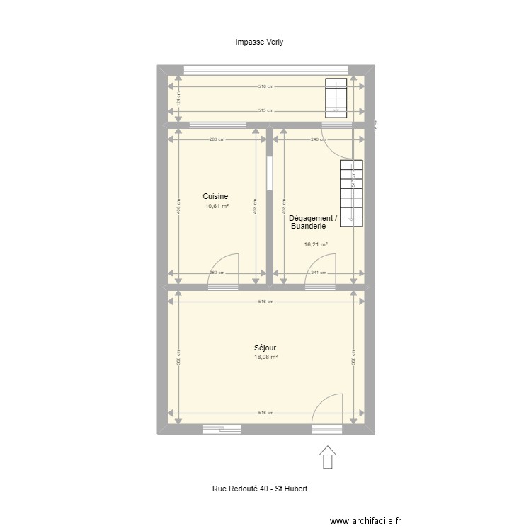 RDC Redouté 40. Plan de 3 pièces et 45 m2