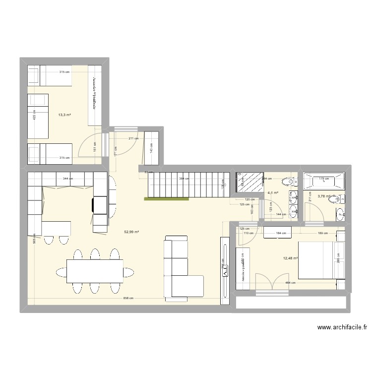 suite principale. Plan de 5 pièces et 87 m2