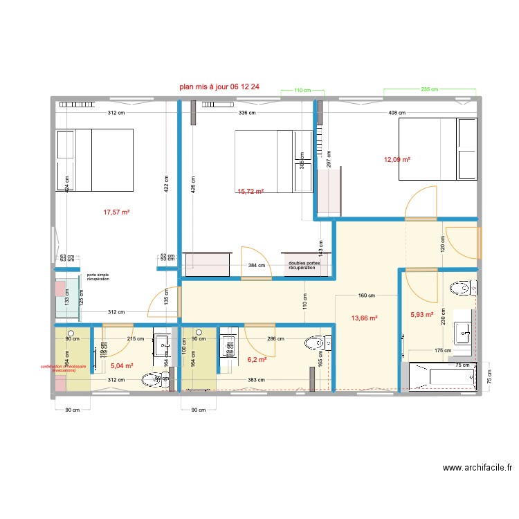 CHAMBRES GAUCHE DEF 6 12 24. Plan de 7 pièces et 76 m2