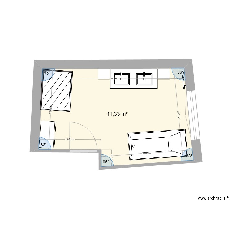 Salle de bain chez nous avec meuble. Plan de 1 pièce et 11 m2