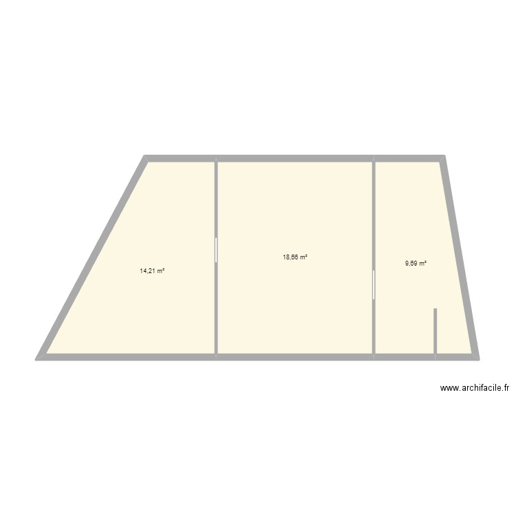 etage  1LC. Plan de 3 pièces et 43 m2