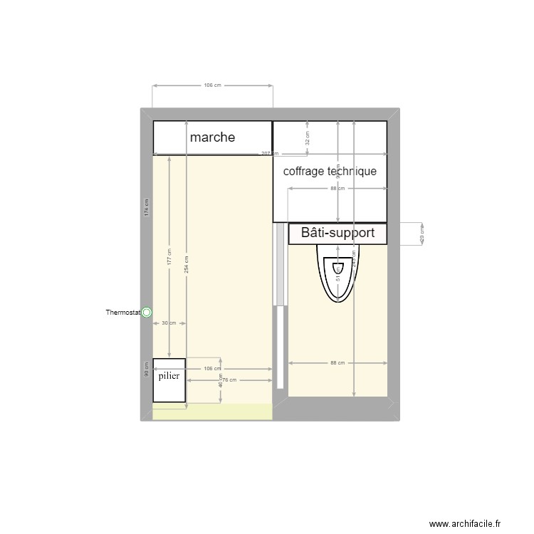 sde. Plan de 1 pièce et 5 m2