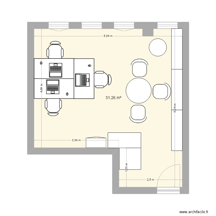 Bureau. Plan de 1 pièce et 31 m2