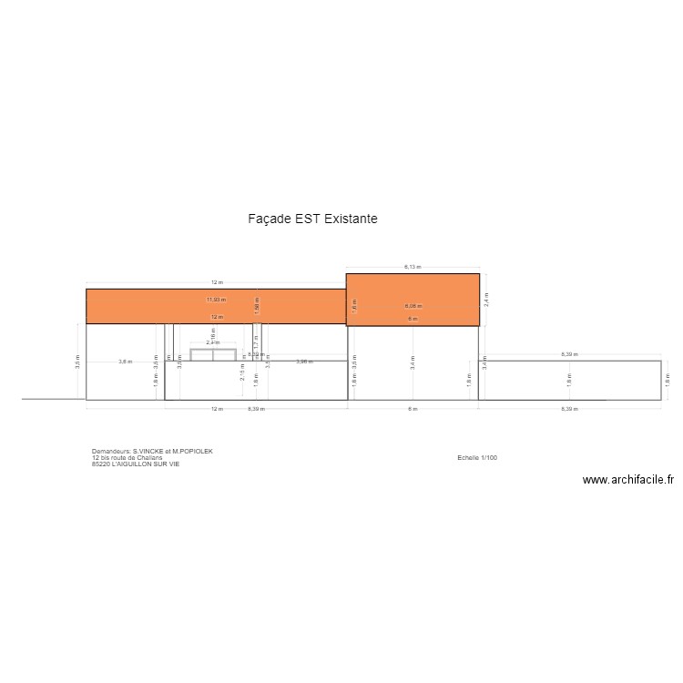 Façade EST existante. Plan de 0 pièce et 0 m2