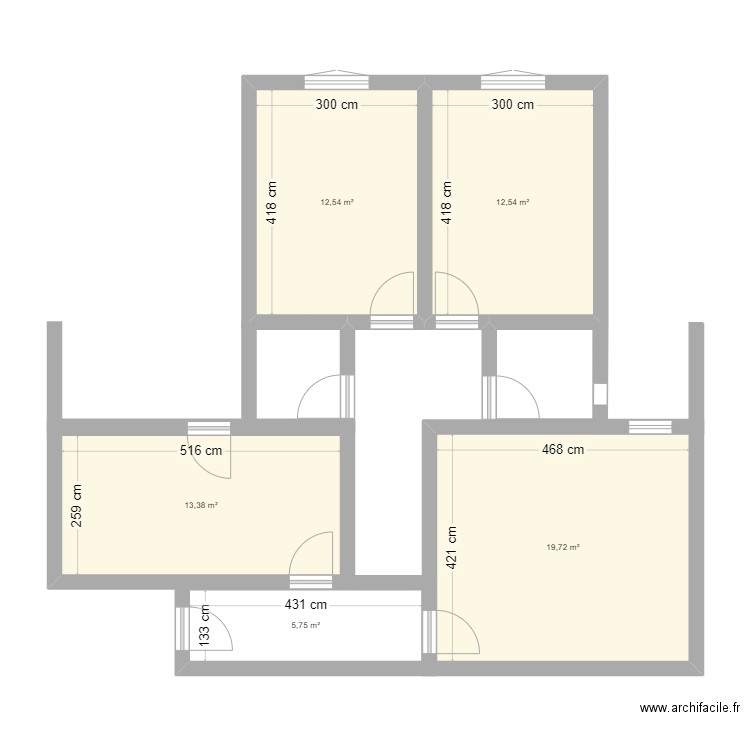 appart. Plan de 5 pièces et 64 m2