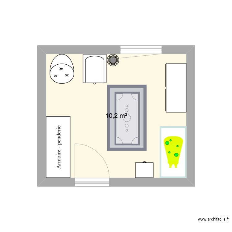 tim famille fleurette. Plan de 1 pièce et 10 m2