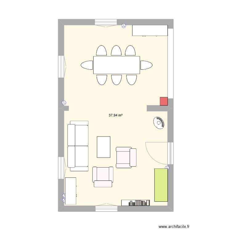 Salon/Salle à manger RDC. Plan de 1 pièce et 38 m2