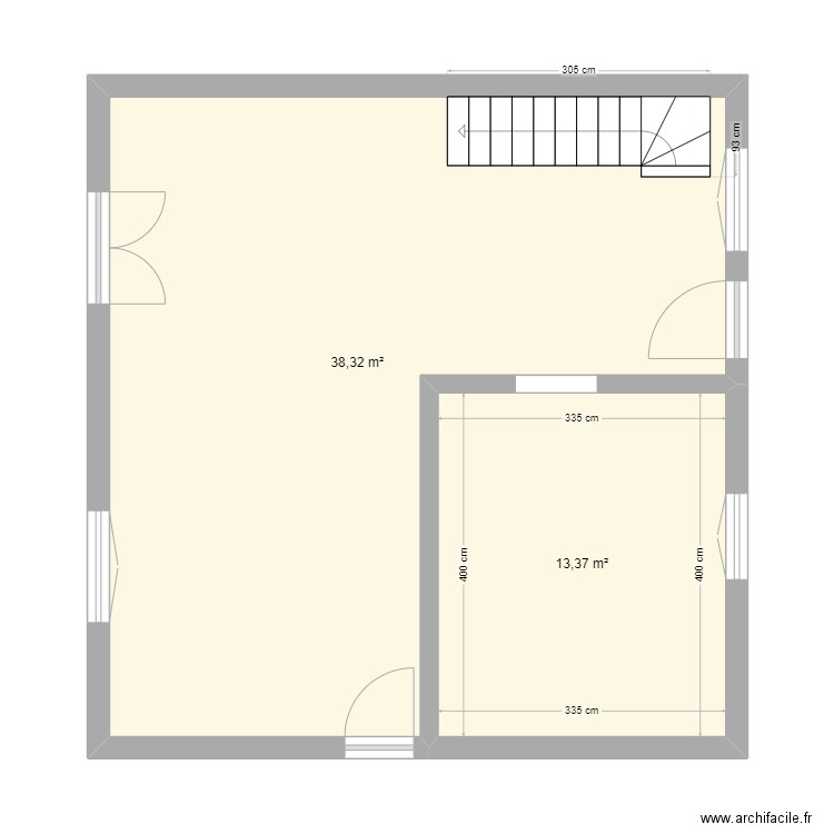 RDC PAVILLON. Plan de 2 pièces et 52 m2