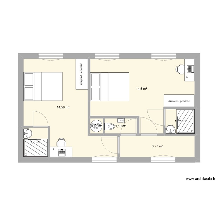 Plateau1er. Plan de 7 pièces et 38 m2