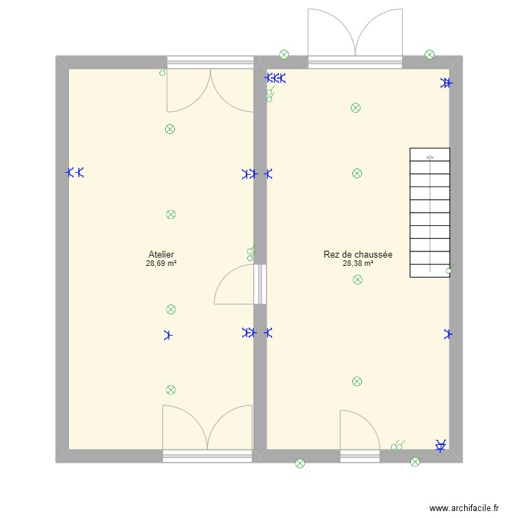 Grange Rez. Plan de 2 pièces et 57 m2