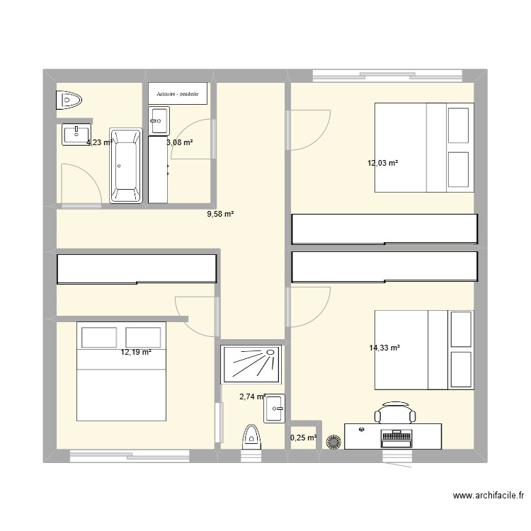 coté nuit essaie 2 . Plan de 8 pièces et 58 m2