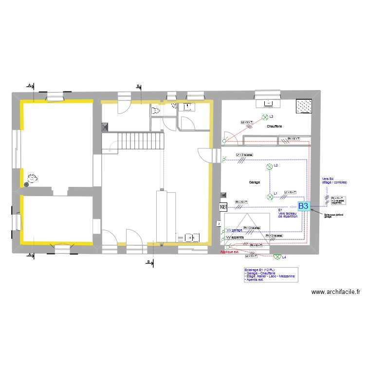 RDC_Electricité_Eclairage_E1. Plan de 1 pièce et 154 m2