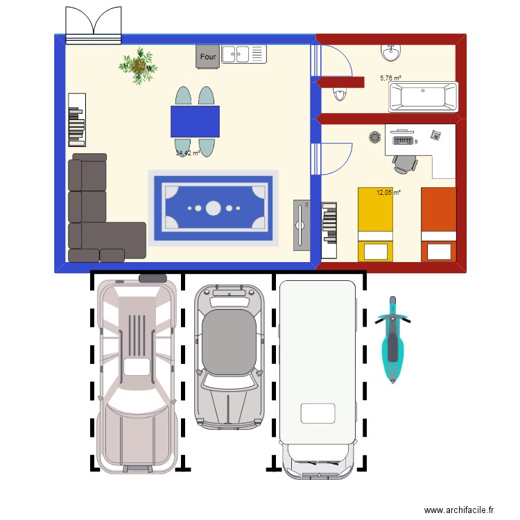 méson petite. Plan de 3 pièces et 52 m2