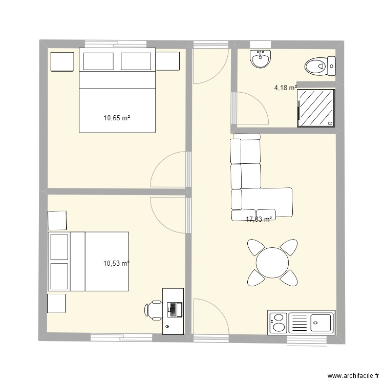 f3 bourail. Plan de 4 pièces et 43 m2