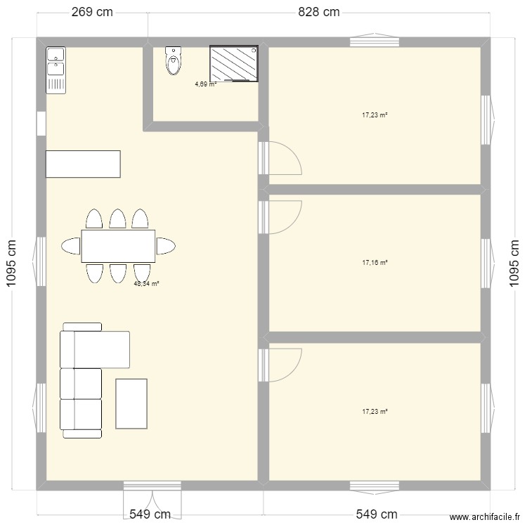 btk. Plan de 5 pièces et 105 m2