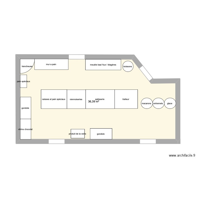 Tollet . Plan de 1 pièce et 36 m2