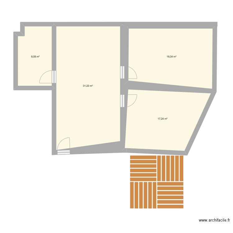 23P RDC ARR. Plan de 4 pièces et 76 m2