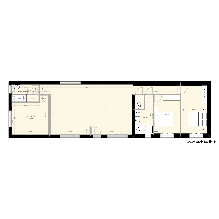 Plan projet Canard v4. Plan de 8 pièces et 92 m2