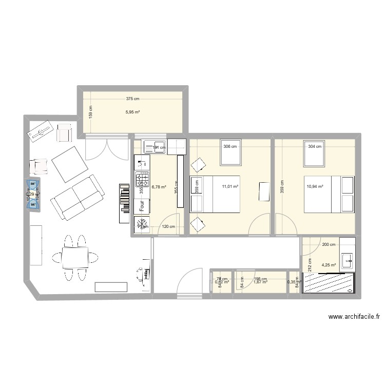 Appt République. Plan de 9 pièces et 42 m2