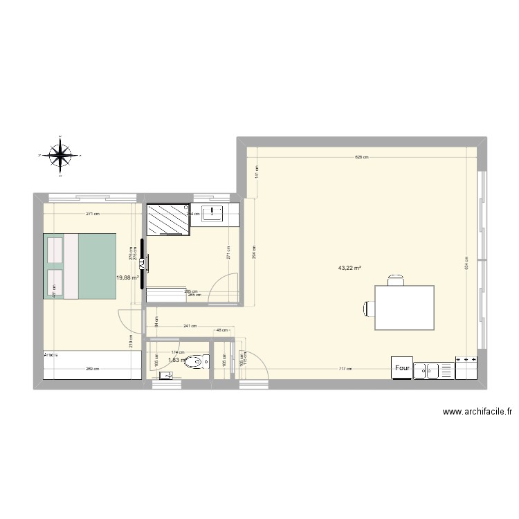 Projet_2. Plan de 3 pièces et 65 m2