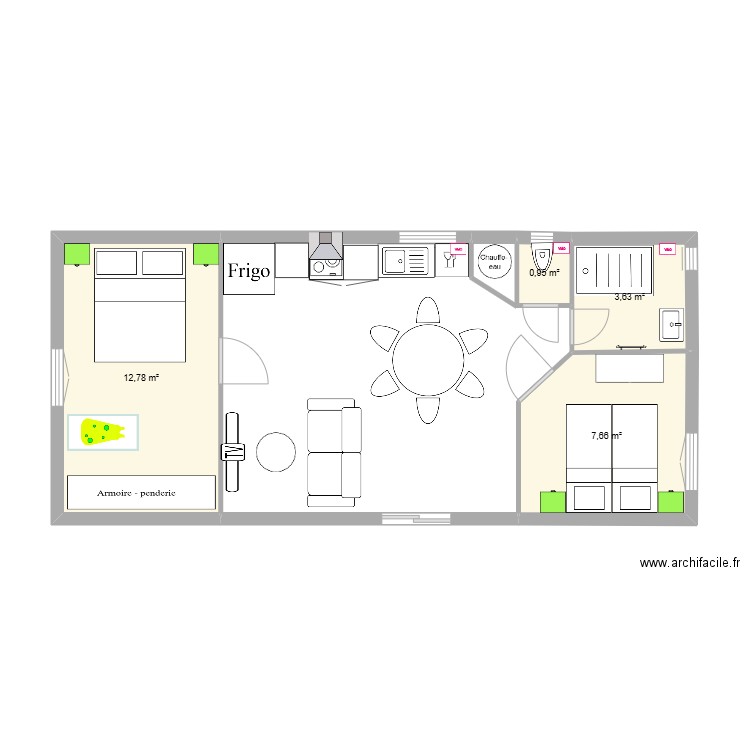 jardin . Plan de 4 pièces et 25 m2