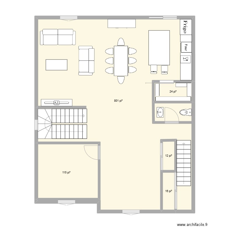 rdc V2. Plan de 5 pièces et 90 m2