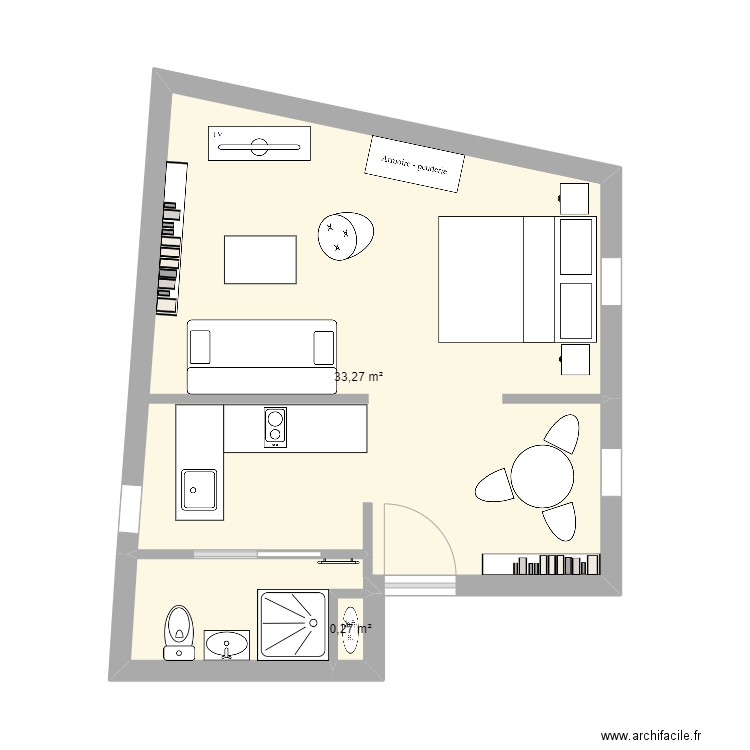 Studio Sormery. Plan de 2 pièces et 34 m2