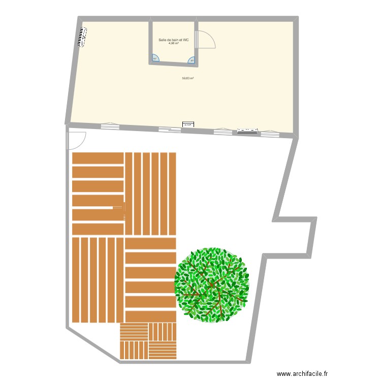 Maison Gustave. Plan de 2 pièces et 65 m2