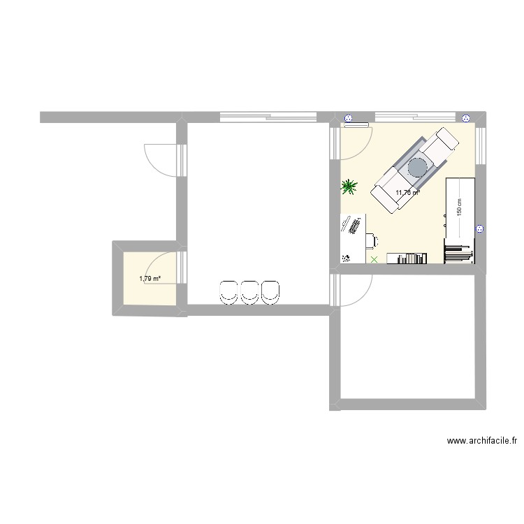 Bureau Tis. Plan de 2 pièces et 14 m2