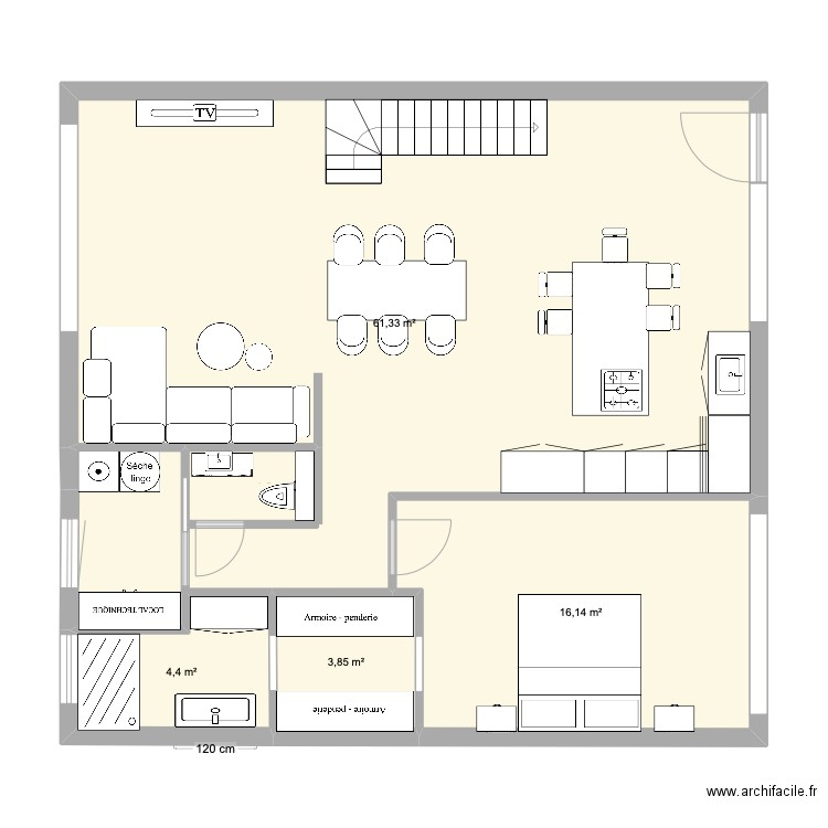 NOUVEAU ETAGE GRAND DUPLEX MODELE 2 bis . Plan de 4 pièces et 86 m2