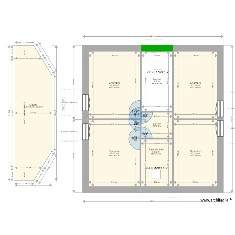 ML24010518 GAZEAU. Plan de 14 pièces et 231 m2