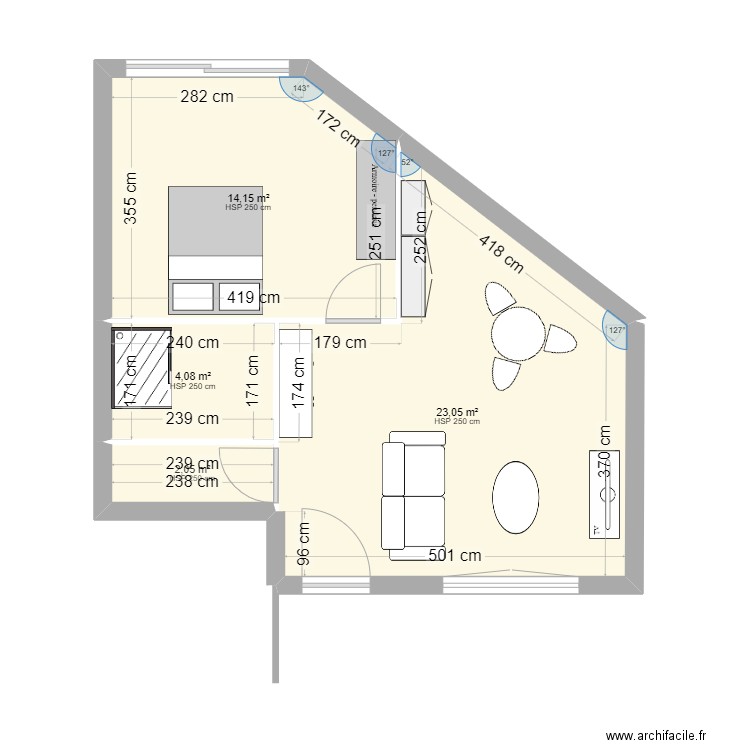 6 av villars. Plan de 4 pièces et 43 m2