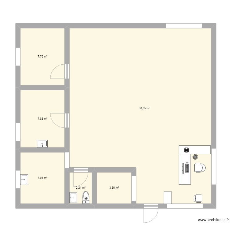 cloesthétik. Plan de 6 pièces et 97 m2