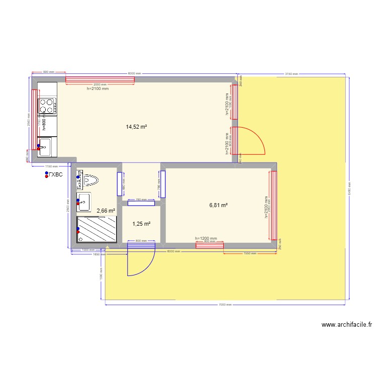 30-1 Углич ГХВС. Plan de 5 pièces et 46 m2