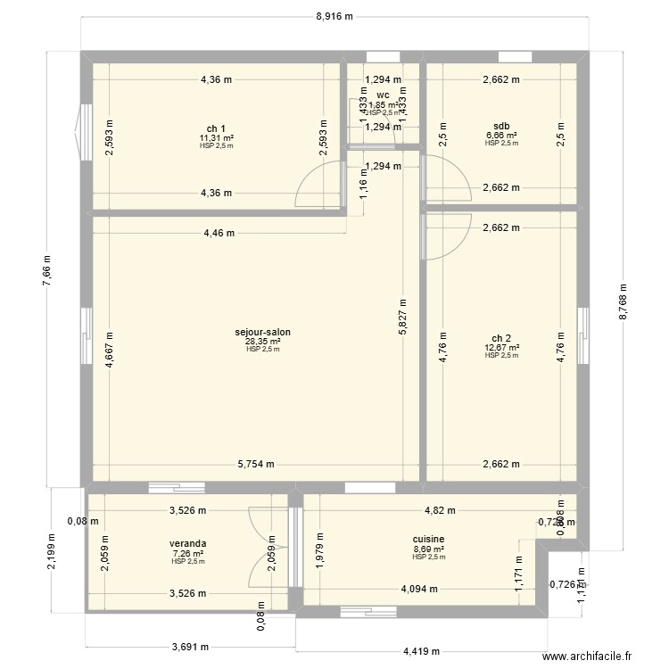 maison 61. Plan de 7 pièces et 77 m2