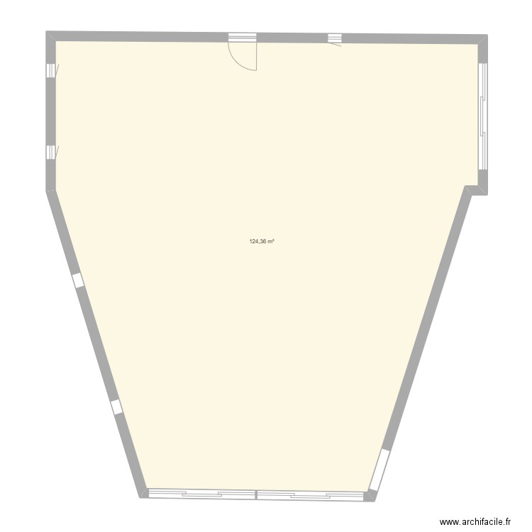 RDC. Plan de 1 pièce et 124 m2