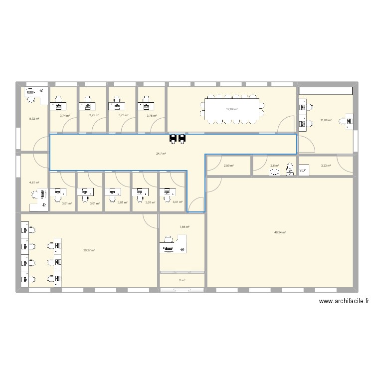 1 projet v2. Plan de 21 pièces et 191 m2