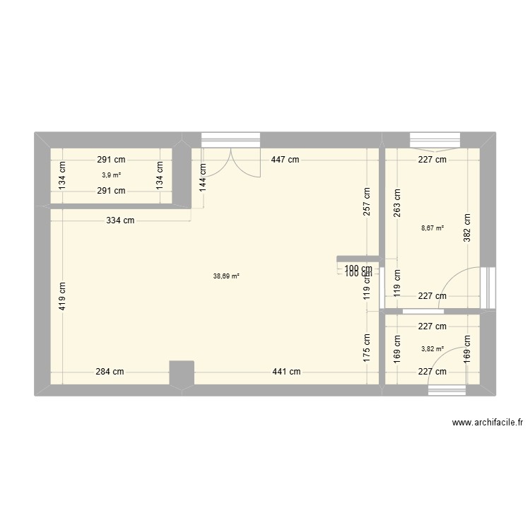 cuisinedoissin. Plan de 4 pièces et 55 m2