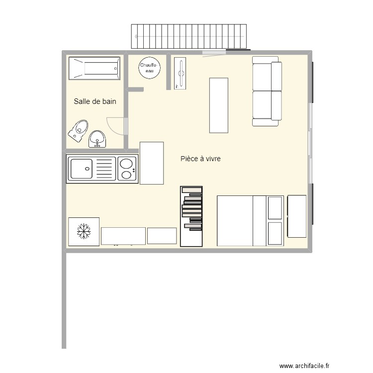 Daux. Plan de 2 pièces et 77 m2