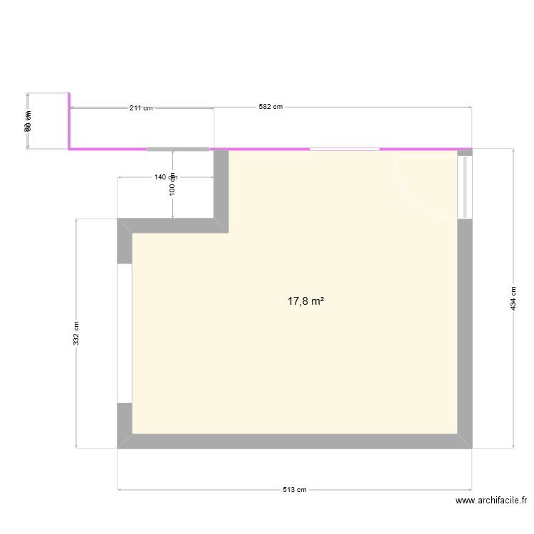 plan 2D N°3. Plan de 1 pièce et 18 m2