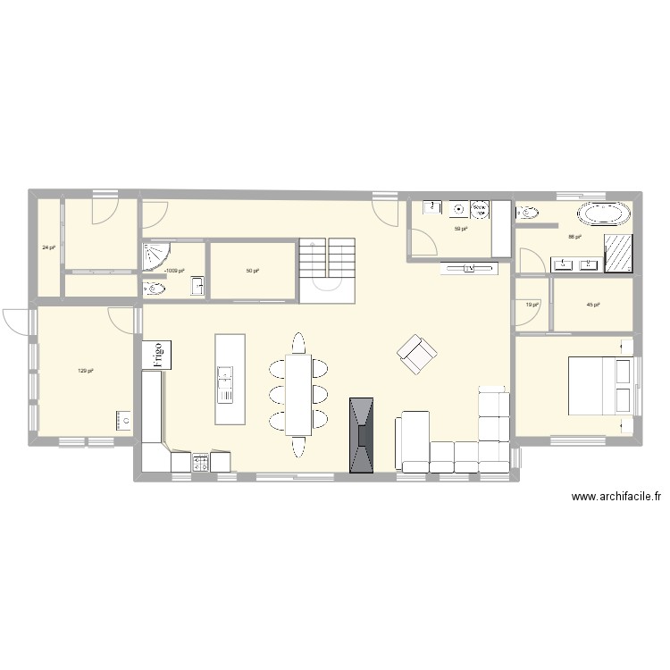 Maison1. Plan de 8 pièces et 131 m2