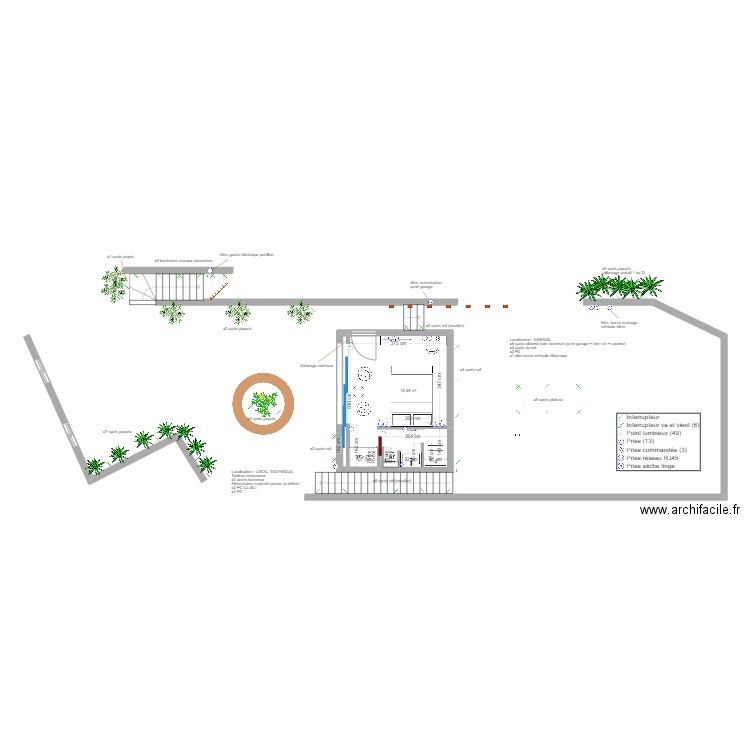 Roc Mer Studio + Extérieur RDJ - Electricité. Plan de 1 pièce et 19 m2